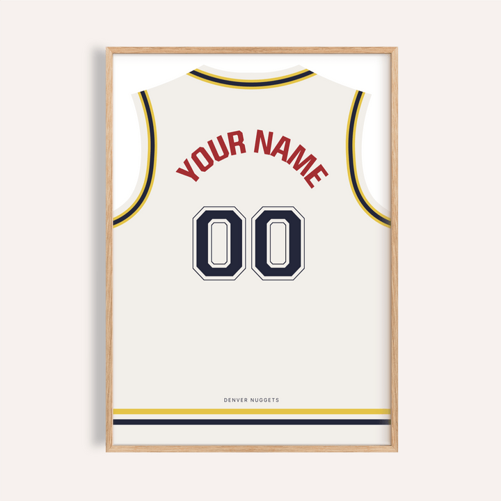 Front view Denver Nuggets Basketball Jersey Poster with YOUR NAME and 00 number print