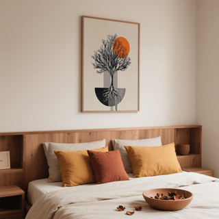 Abstract Tree Wall Art wall art showing leafless tree with roots and stacked rectangles