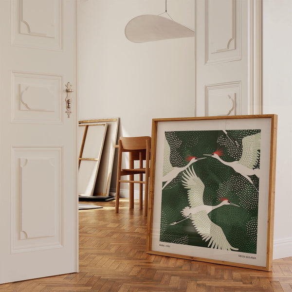 White crane birds art designed for calming and peaceful home decor