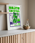 Blue and Green Mojito Cocktail Print for cafe or kitchen wall