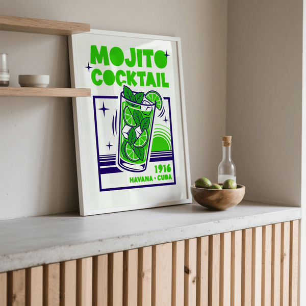 Blue and Green Mojito Cocktail Print for cafe or kitchen wall