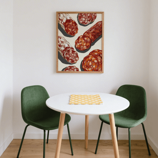 Italian Salami Print wall art in white, perfect for food-themed room