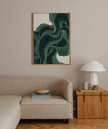 Abstract Green Wavy Poster in green and beige, perfect for stylish entryway