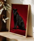 Black Panther Art Print highlighting black panther on vibrant red for den