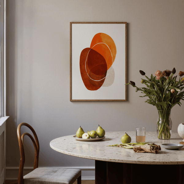 Orange Boho Art Print featuring overlapping ovals and a hand-drawn ring detail