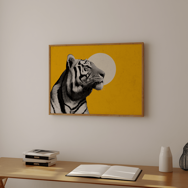 Landscape Tiger Wall Art for minimalist living room with Black and White