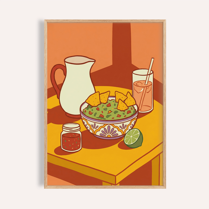 Mexican Cuisine Wall Art with Orange and Green for kitchen wall art print