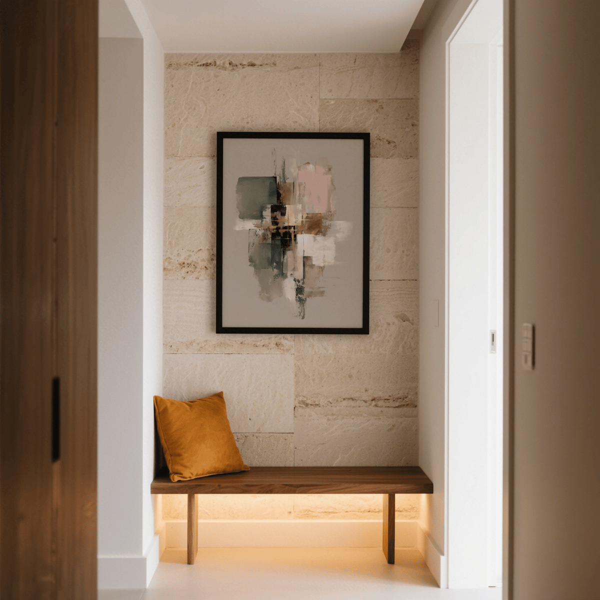 Abstract Pink and Green Wall Art with muted pink and green, suitable for study room