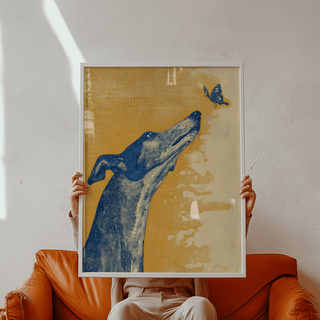 Greyhound Wall Art features Yellow background for office print