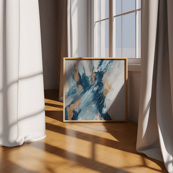 Sophisticated Blue Abstract Wall Art with Blue and Gold, ideal for dining room