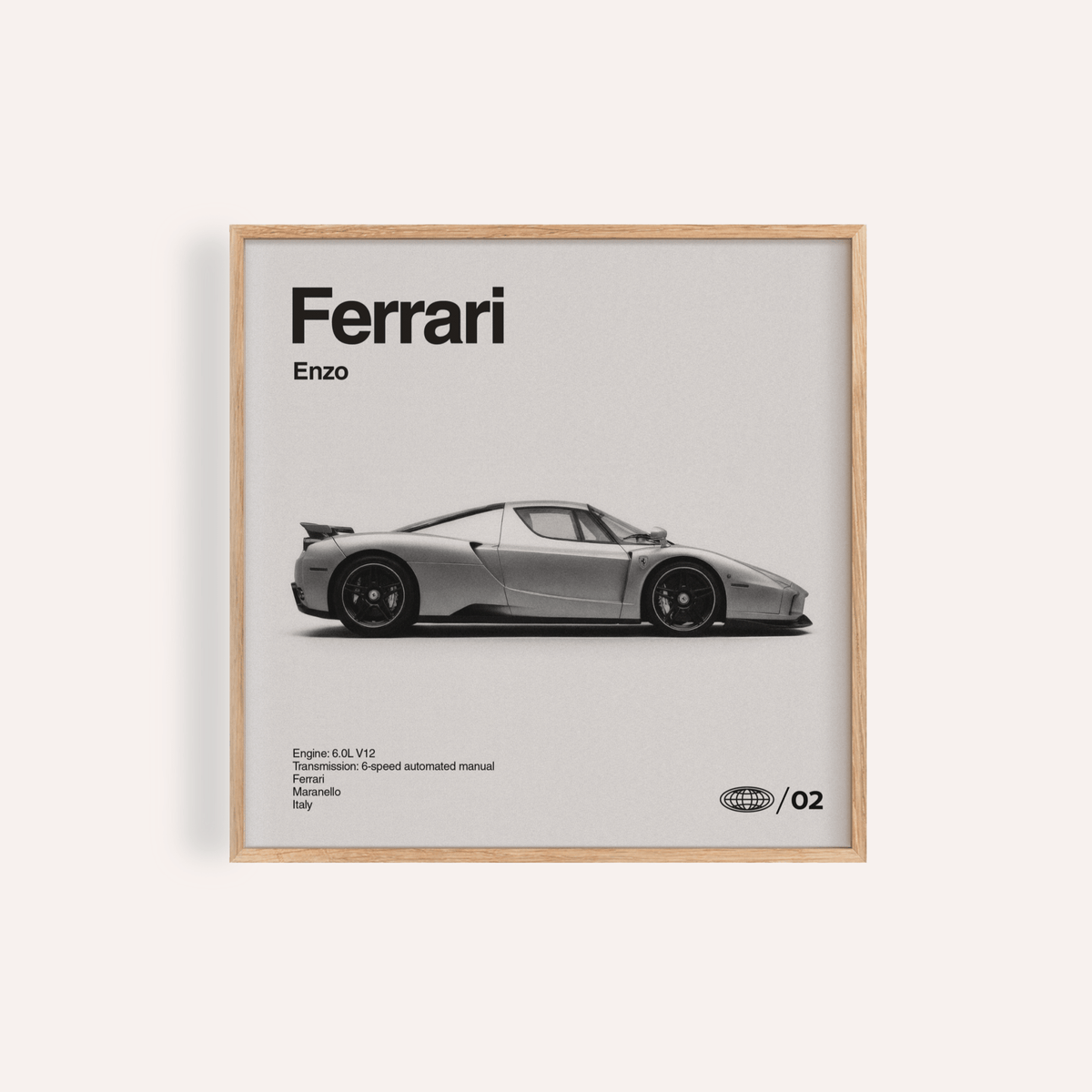 Enzo Ferrari Print in black and white for living room wall art