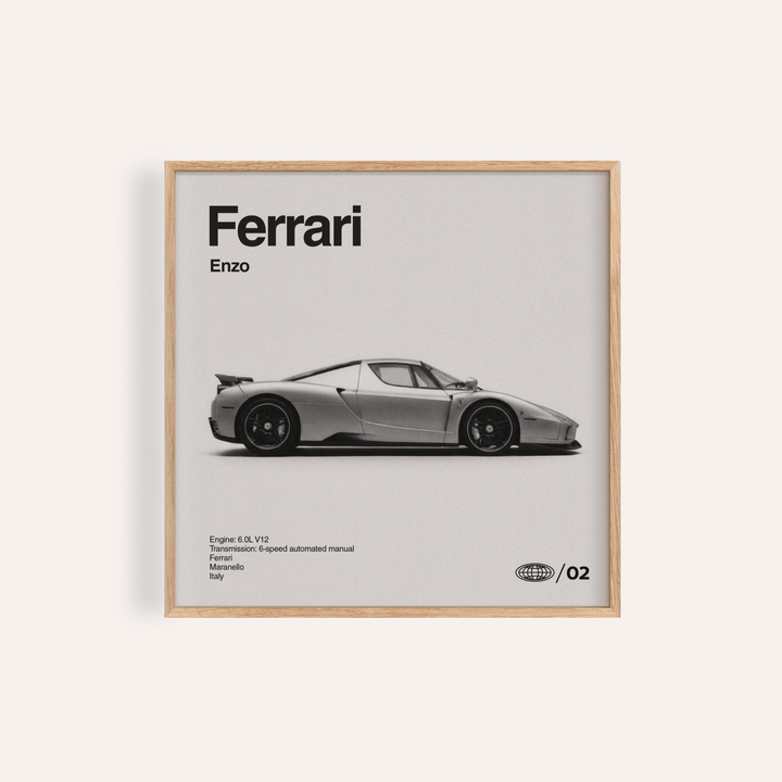 Enzo Ferrari Print in black and white for living room wall art