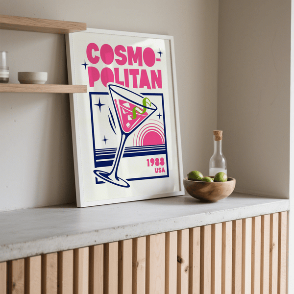 Cosmopolitan Cocktail Art Print with Pink and Blue for cafe wall art print
