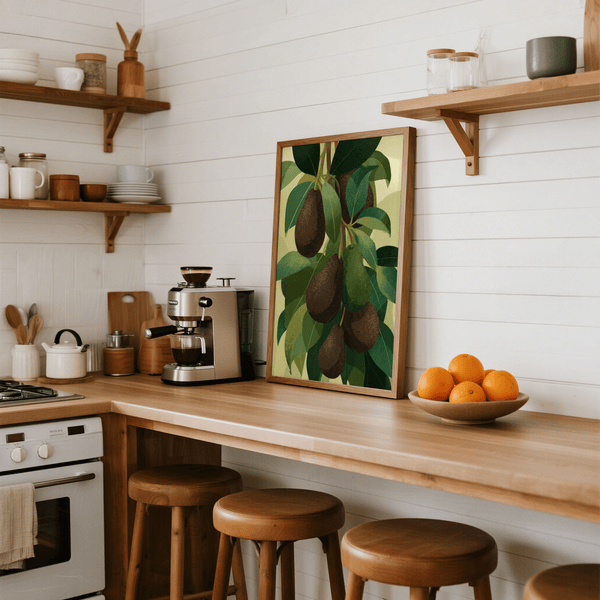 Avocado Wall Art Print with botanical theme, green and beige colors, dining room art print