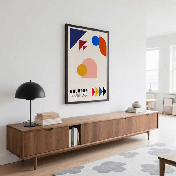 Bold Abstract Geometric Art with Orange and Blue shapes for creative spaces wall art