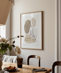 Modern contour figure wall art displayed in home office interior