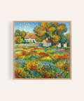 Colorful Floral Landscape Art with green and yellow for living room print