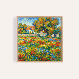 Colorful Floral Landscape Art with green and yellow for living room print