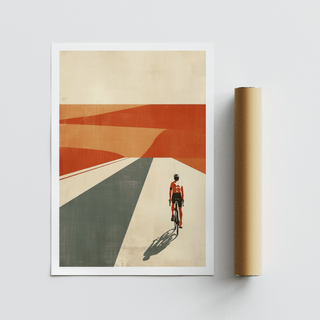 Abstract highway and hills art piece with subtle worn texture