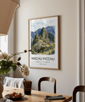 Terraced mountainside artwork with cloud-washed Andean backdrop