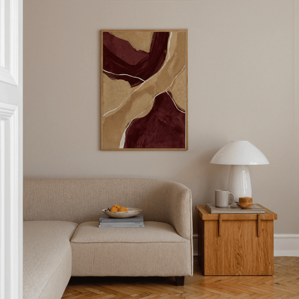 Neutral Organic Abstract Art with Red, Brown, Beige, and White colors for home studio wall art