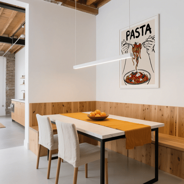 Bold Pasta Art Print in Red, Black, and White for modern kitchens