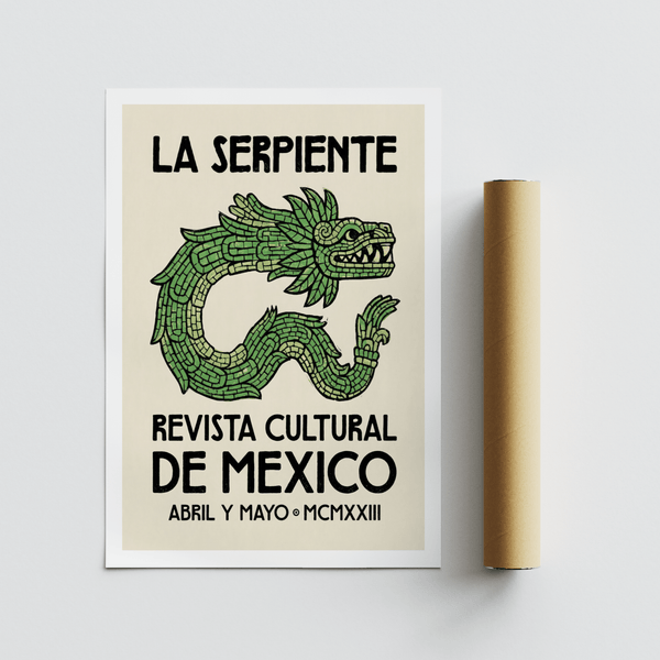 Front view serpent wall art print with LA SERPIENTE headline and stylized snake body