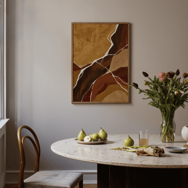 Modern Abstract Earth Tones Art poster with orange and brown palette for entryway decor