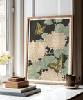Butterfly Art Print featuring green leaves for modern decor