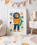 Saxophone Lion Art Print, multicolored, whimsical theme, art print for playroom