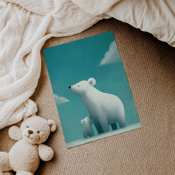 Polar Bear Print wall art, blue and white highlights for family room