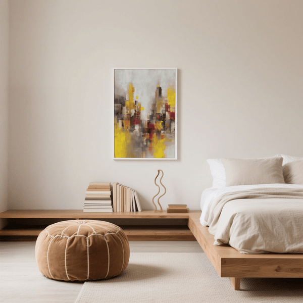 Chic Abstract Cityscape Art Print with red highlights for home office art print