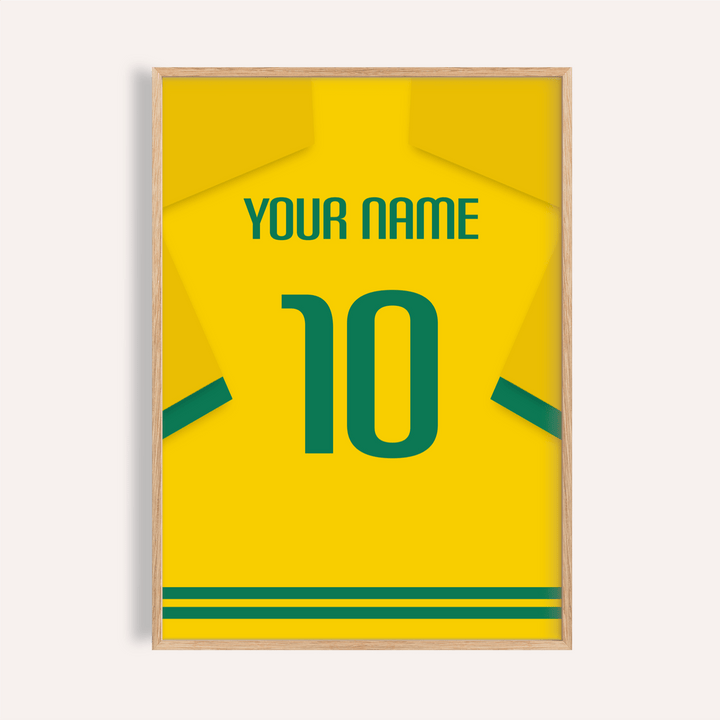 Custom Brazil Football Poster with jersey-back graphic, YOUR NAME, number 10