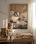 Baby Elephants Nursery Art wall art for a cozy nursery in gray and beige hues