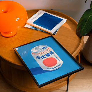 Japanese Soda Print poster for bedroom with blue, white, and red palette