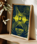Typographic Us Open Art Print poster showing US OPEN Night Match details and a tennis ball emblem