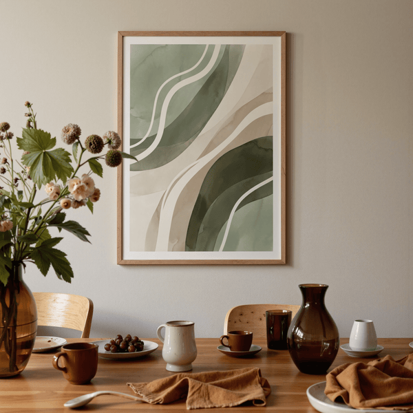 Green Abstract Print green beige white for dining room art print