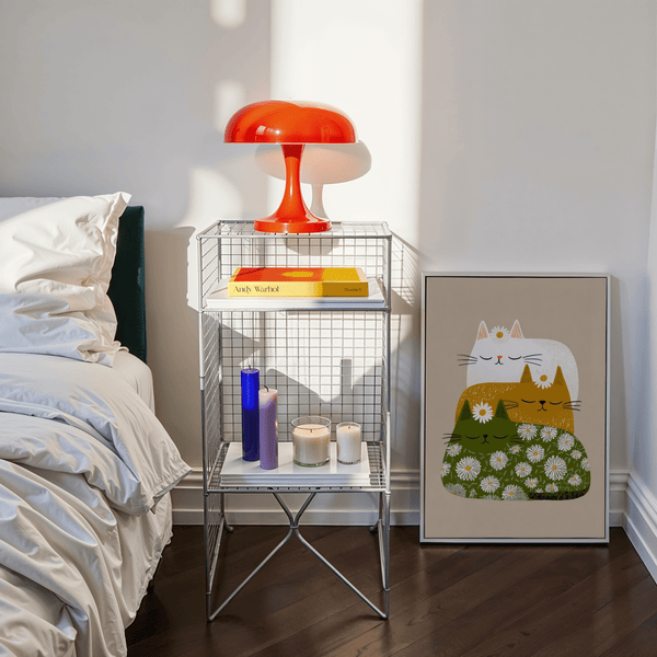 Sleeping Cats Art Print, green and orange cats cuddled together, art print for playroom