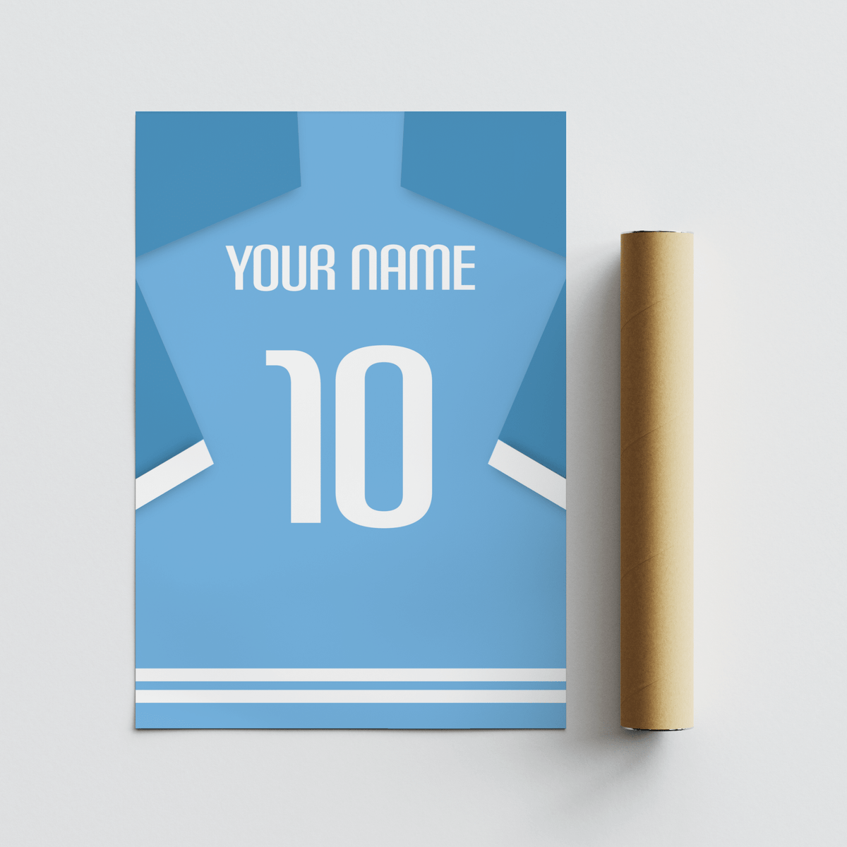 Stylized kit-back wall art print with bold “YOUR NAME” lettering and oversized 10 numeral