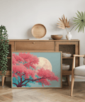 Japanese Moon Tree Art decorative print for Blue and Pink accent rooms