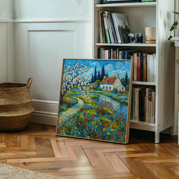 Impressionist Garden Poster featuring vibrant Blue skies for hallway poster