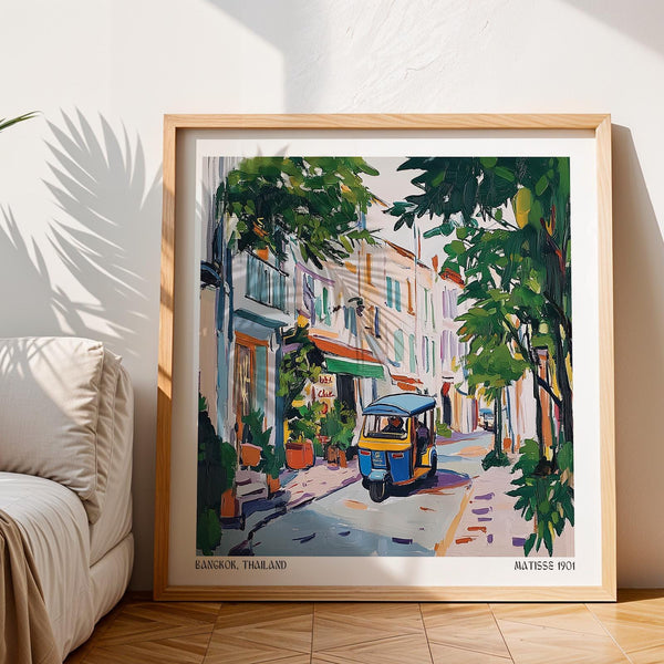 Green tropical trees in lively Bangkok holiday prints artwork

