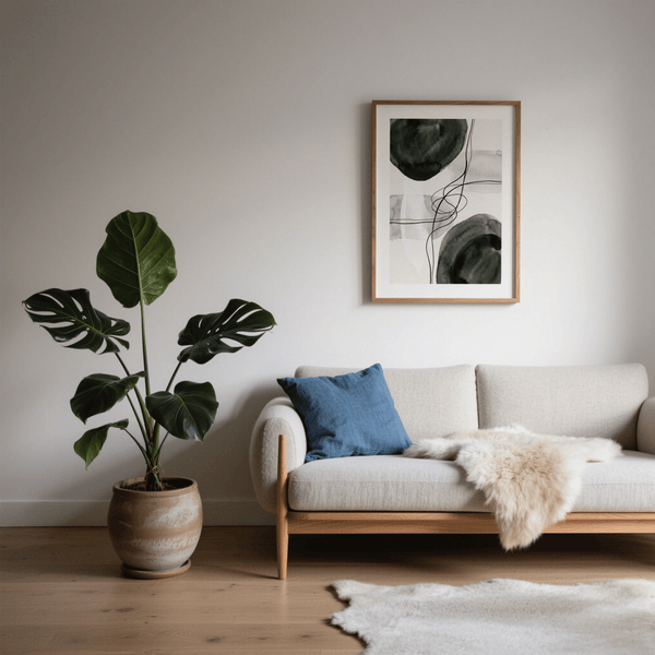 Minimalist ink wash poster with intersecting curved linework