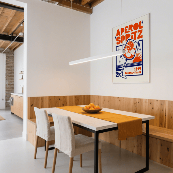 Italian Cocktail Art Print in living room, Orange and Blue color decor