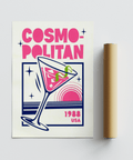 Cosmopolitan Cocktail Art Print featuring Pink and Blue for dining area poster