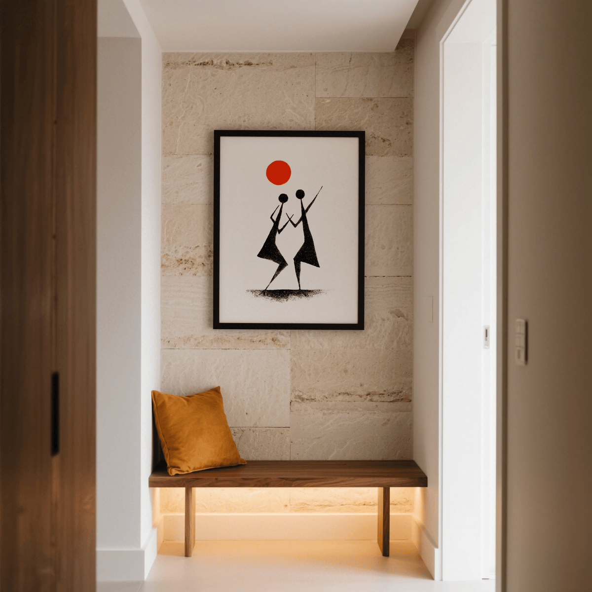 Ink-textured silhouette poster print with raised arm dancer pose