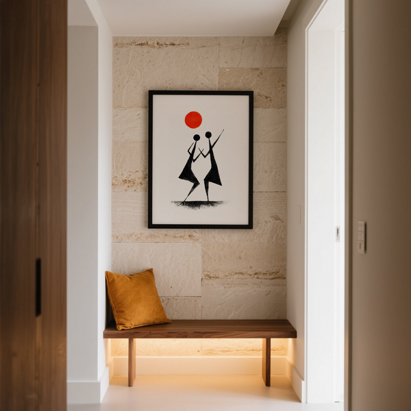 Ink-textured silhouette poster print with raised arm dancer pose