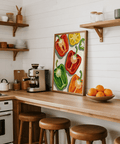 Green, red, and yellow Colorful Bell Pepper Print for dining room poster