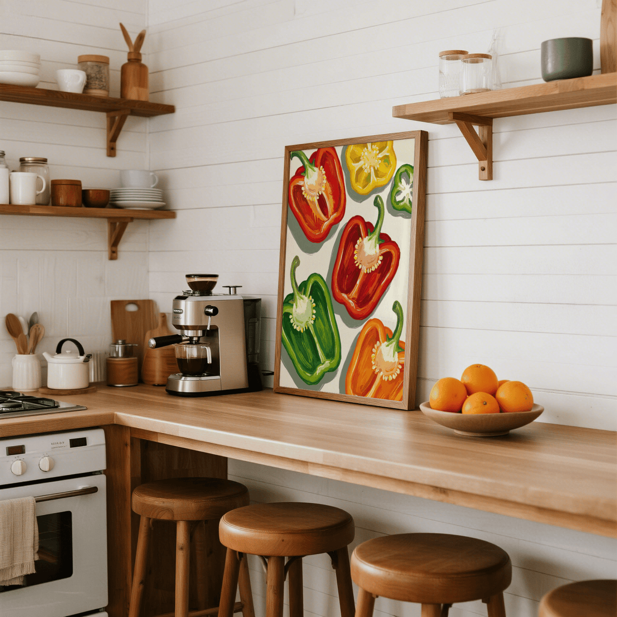 Green, red, and yellow Colorful Bell Pepper Print for dining room poster