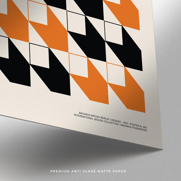 Architectural layout and strong contrast in artwork for office display.